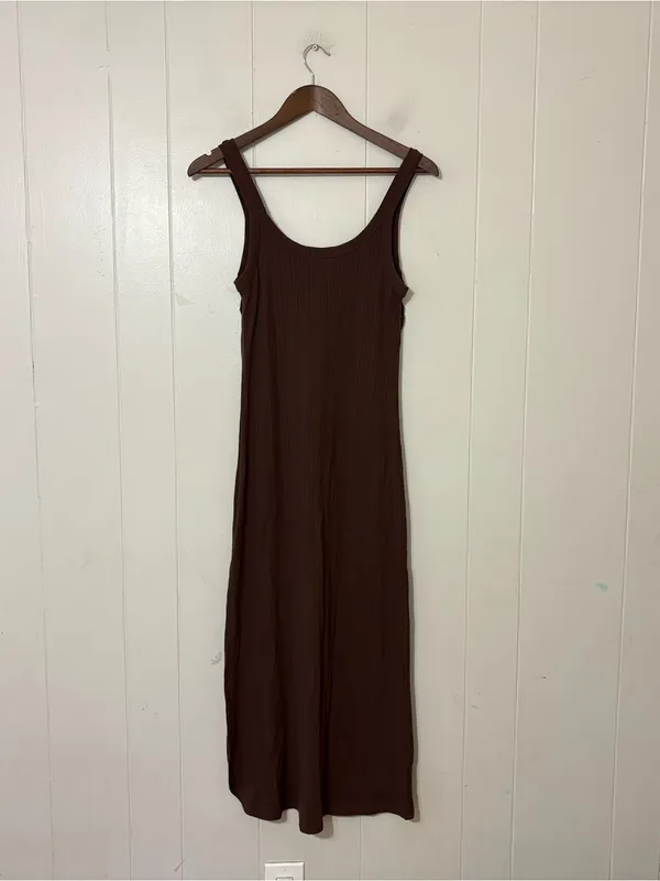 Vitamin A West Ribbed Brown Midi Tank Dress Size M Side Slit - Image 6