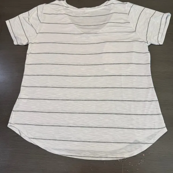Mote Womens XL Striped V Neck Pocket T-Shirt Casual Short Sleeve Top‎ - Image 3