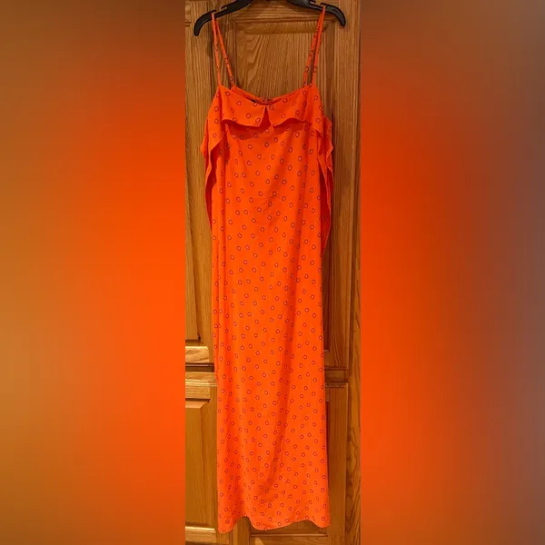 Urban‎ Outfitters Ooh La La Orange Red Rouge Side-Slit Romper Overlay Maxi Dress - Image 5