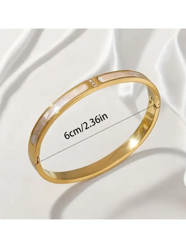 Gold Plated bangle Bracelet Mother Of Pearl Crystals stainless steel jewelry - Image 11