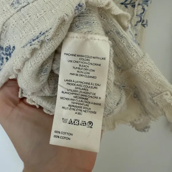 Free People We The Free Clover Print Thermal Top Size S Ivory Oversized Cotton - Image 8