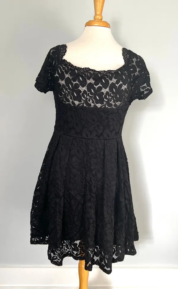 Black Eyelet Short Sleeve Off The Shoulder Dress - Image 2