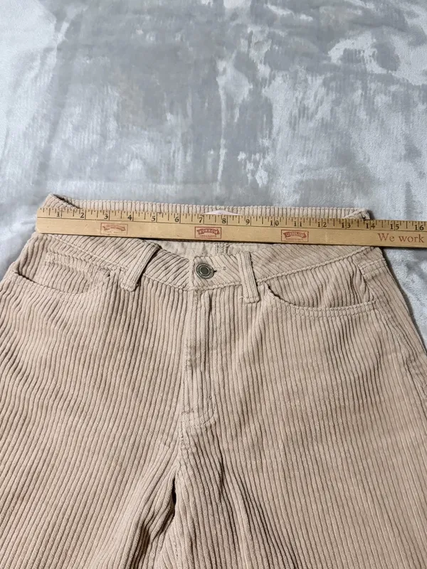 SO High Rise Straight Leg Corduroy Pants Beige Women Pockets Button Size 7 - Image 4