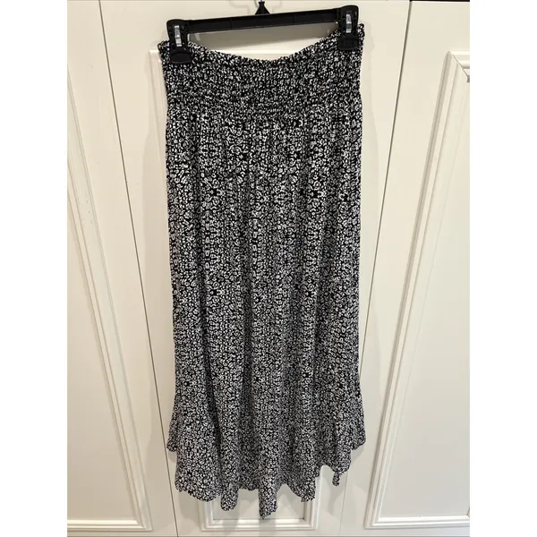 Rachel Zoe Black White Floral Maxi Skirt Large Button Front Cottagecore Prairie - Image 4
