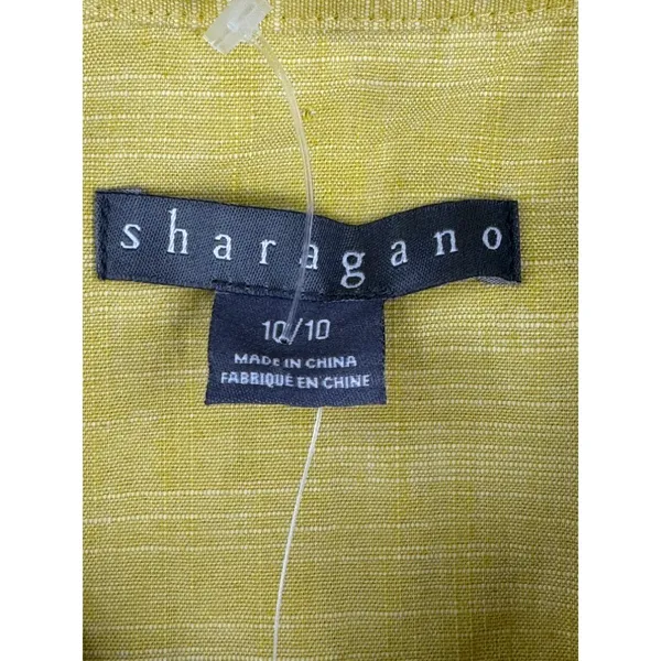 Sharagano Women Laurel Leaf Yellow Zip Front Safari Belted Dress Size 10 Utility - Image 6