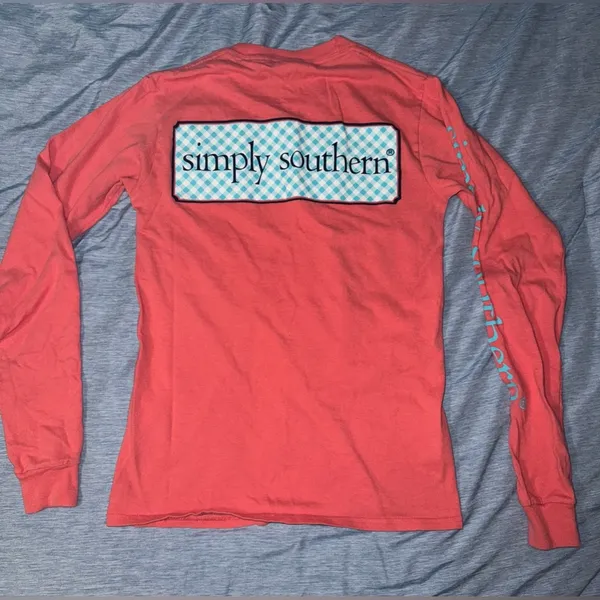 Simply Southern Coral & Teal Long Sleeve Pocket T XS - Image 4