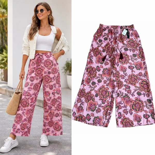 NWT Tahari Drawstring Waist Wide Leg Pants In Princess Floral Size Medium - Image 2
