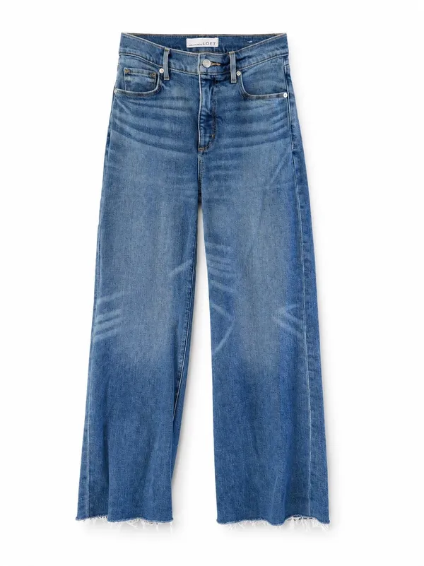 LOFT Women’s 00/24 Wide Leg Jeans High Rise Light Wash Raw Frayed Hem - Image 2