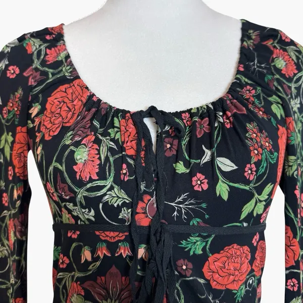 Free People Floral Babydoll Long Sleeve Top Sz L Red Whimsigoth Fairy Grunge Y2K - Image 2