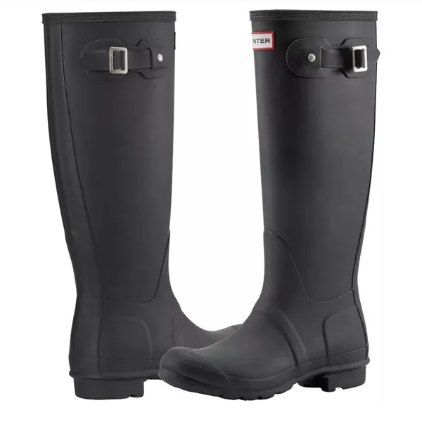 HUNTER Original Rain Boots Tall Women 9 Black Slip On Waterproof Buckle Rubber - Image 2
