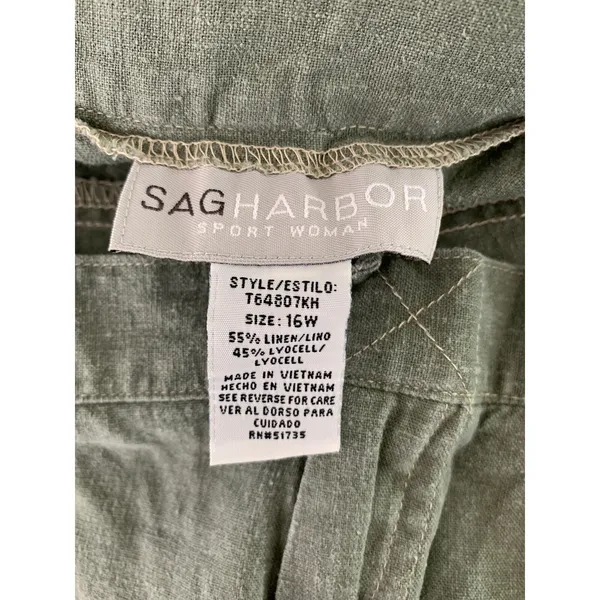 Sag Harbor Sport Capri Pants Woman Olive Green Womens 16W Linen‎ Zip Lagenlook - Image 2