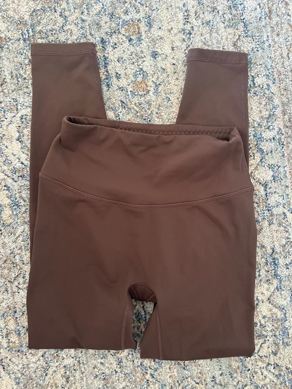 Laslulu Foldover High Waist Yoga Leggings Brown Size M - Image 3