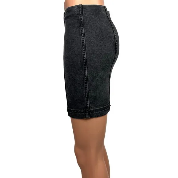 Free People Modern Femme Dark Grey Panel Bodycon Denim Jean Mini Skirt Size 2 - Image 2