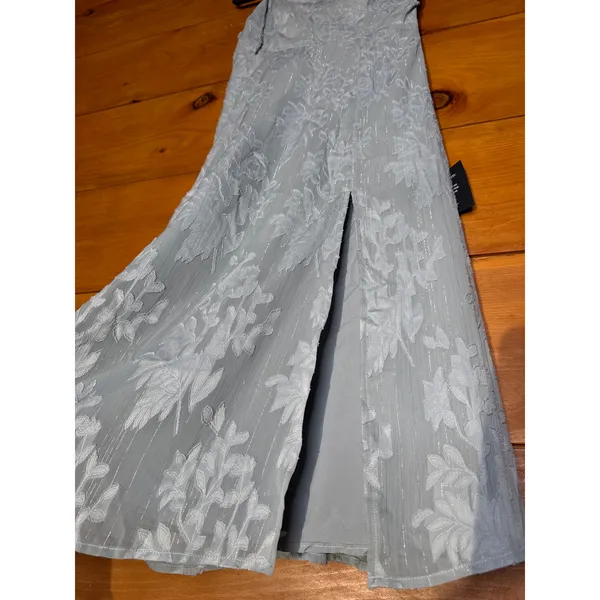 NWT Lulus Loveliest Looks Dusty Blue Floral Jacquard Tie-Strap Midi Dress Sz M - Image 4