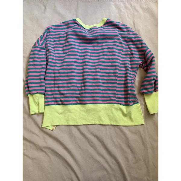 Trendy Queen Pink And Teal Striped Crew Neck Sweatshirt Women's Size S - Image 6