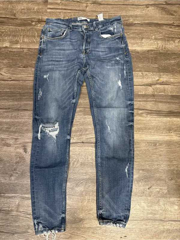 Zara Distressed Slim Skinny Jeans Size 34 Blue Denim - Image 3