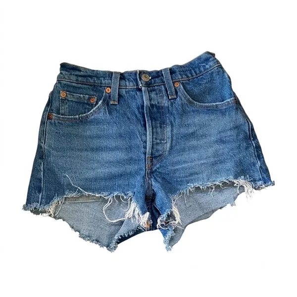 Levi’s 501 button fly distressed cutoff denim shorts size 24 - Image 2