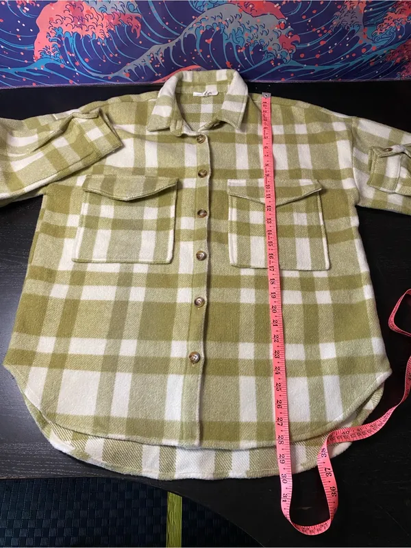 12th Tribe Olive and White Plaid Teddy Shacket - Image 5