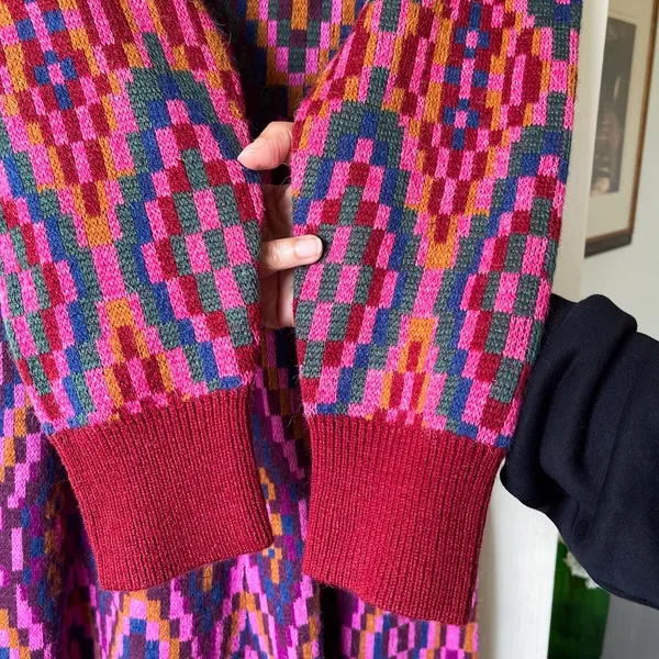 Farm Rio Tapestry Scarf Sweater‎ Maxi Dress Knit Pink Multi Small NWT - Image 4