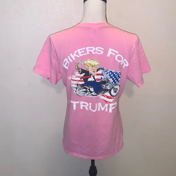 Bikers For Trump Pink V-Neck Women's Short Sleeve Shirt Donald Trump - Image 2