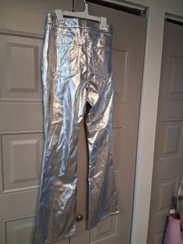 Love, Fire bell bottom y2k 2000s millenium pants in metallic platinum silver size 7. - Image 7
