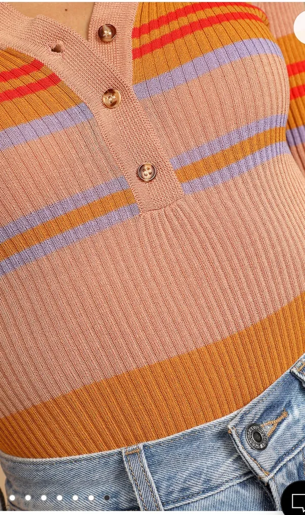 Lulus Bountiful Heart Tan Multi Striped Long Sleeve Bodysuit - Image 4
