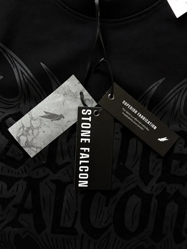 Stone Falcon Black Graphic T-Shirt Gothic Streetwear Short Sleeve - Image 6