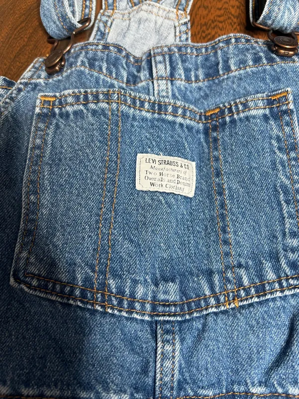 Levi’s Premium Denim Jean Dark Wash Straight Leg Overalls Womens Size XS - Image 2