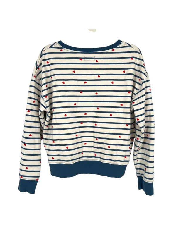Pact Scattered Hearts Striped Sweatshirt Organic Cotton Blue Cream Size Medium - Image 5