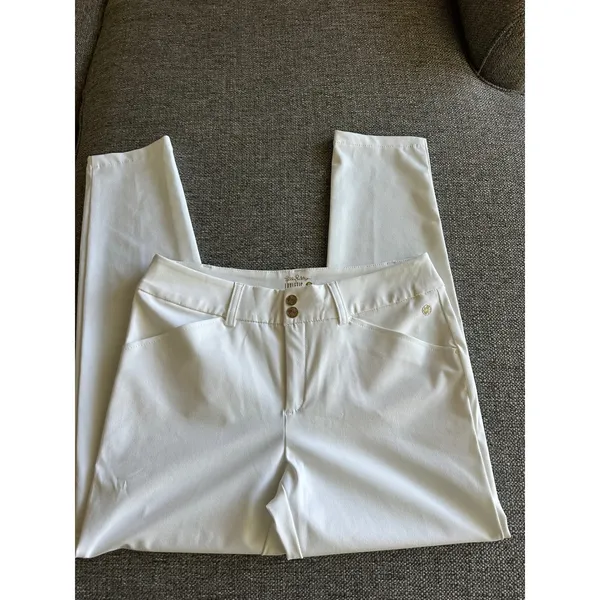 Lilly Pulitzer Cameron Luxletic White Stretch Pants Womens 8 Gold Button GolfEUC - Image 3