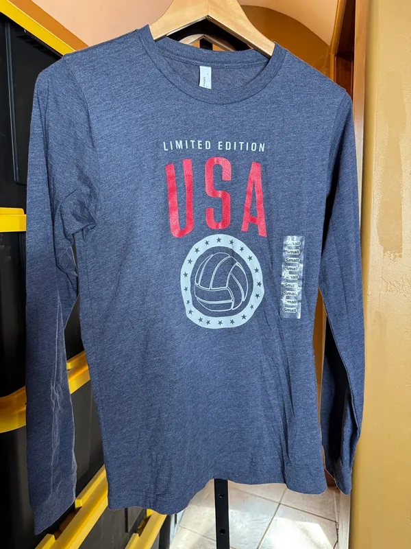 NWT Bella Canvas USA Volleyball Long Sleeve Tee Heather Navy Small Lucky Dog - Image 2