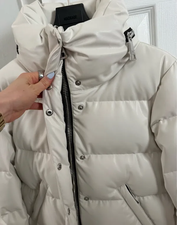 SAM. Vegan Leather White Quilted Puffer Jacket with High Collar - Image 8