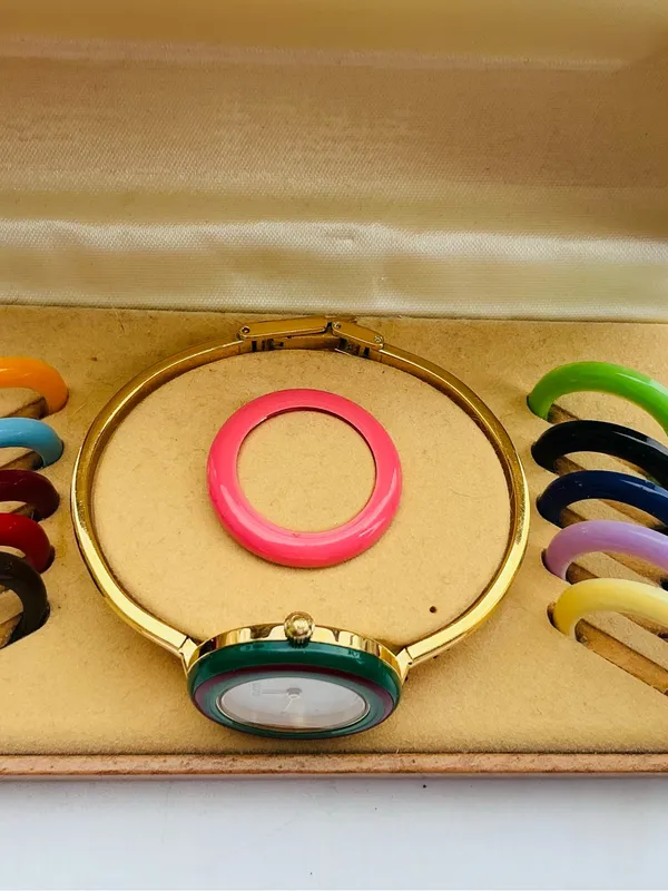 Gucci Gold Bangle Watch with beautiful bezels💛💙💚❤️💜🩵 - Image 8