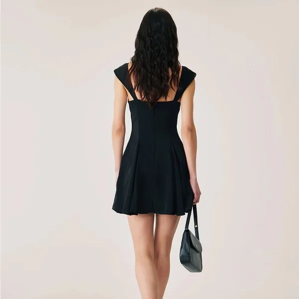 RIHOAS Black Square Neck Pleated Mini Dress 49 Size M - Image 2