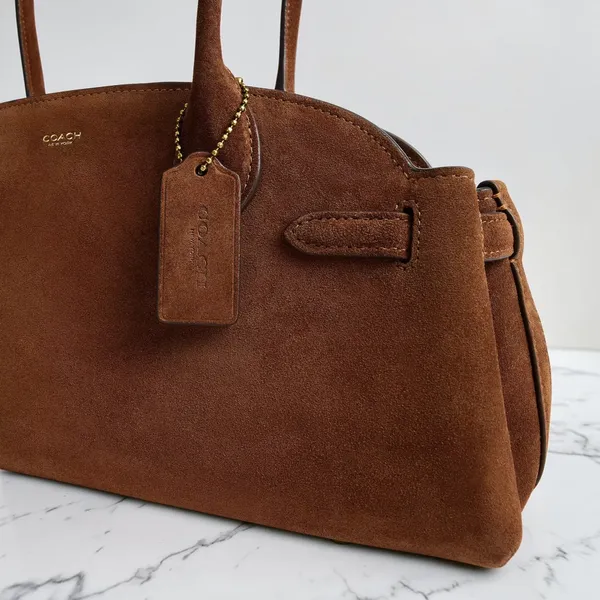 NWT Coach Empire Carryall 34 Suede Shoulder Bag Brass Warm Brown CBN41 Satchel - Image 4