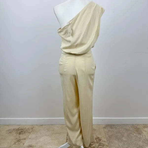 Free People Avery One Shoulder Jumpsuit Wide Leg Pockets Cream Ivory US 4 NWT - Image 9