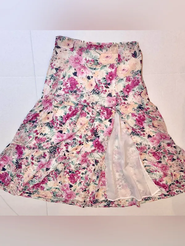 En Saison Fleur Midi Skirt M Free People Pink Floral Tiered Cottagecore Romantic - Image 8