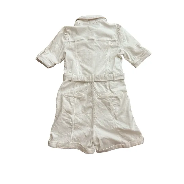 Avec Les Filles‎ Denim Utility Romper Size Medium White Belted Short Sleeve - Image 7