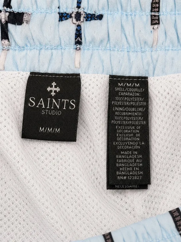 Saints Studio Mesh Shorts – Light Blue Cross Print - Image 7