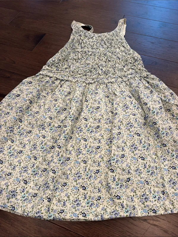 Free People Floral Smocked Open Back Mini Dress Blue Cream Small - C11-498 - Image 6
