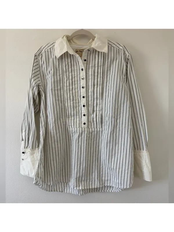 Free People We the Free After Hours Stripe Oversized 1/4 Button Down Top size xs - Image 10