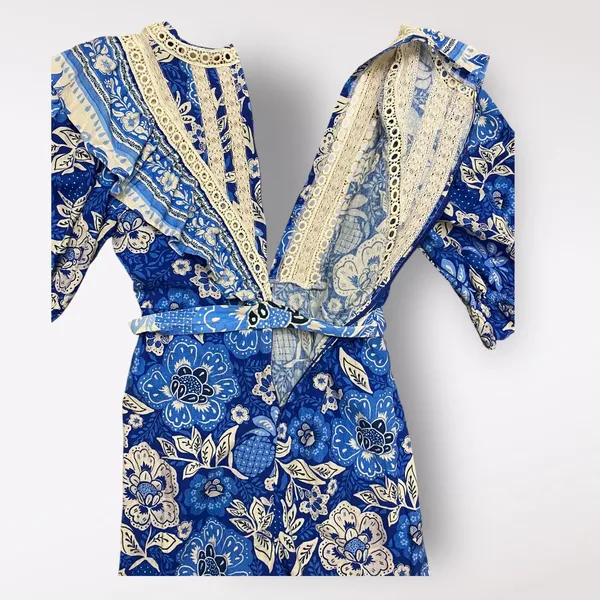 Farm Rio Full of Flowers Jumpsuit‎ Blue Crochet Lace Size M - Image 8