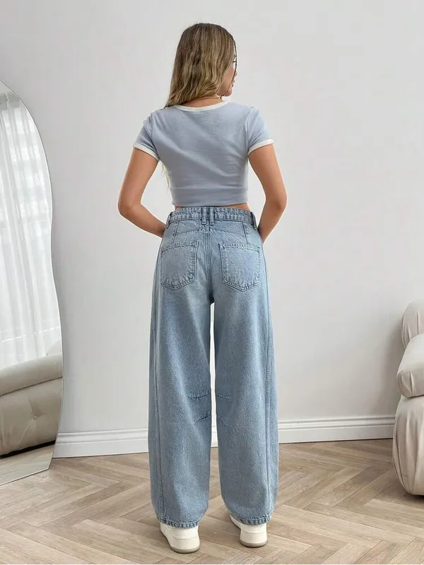 SHEIN Woman Baggy Barrel Jeans Casual Light Blue Size 10 - Image 2