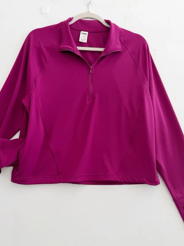 Victoria Secret PINK Half-Zip Sweatshirt LARGE Top Purple L NWOT - Image 3