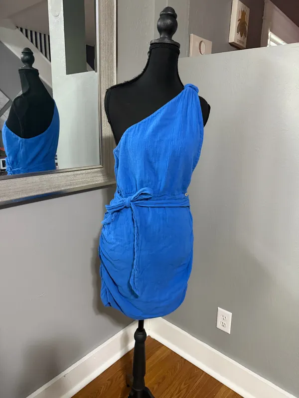 Free People One Strap Blue Mini Dress Tie Waist size Small. - Image 2