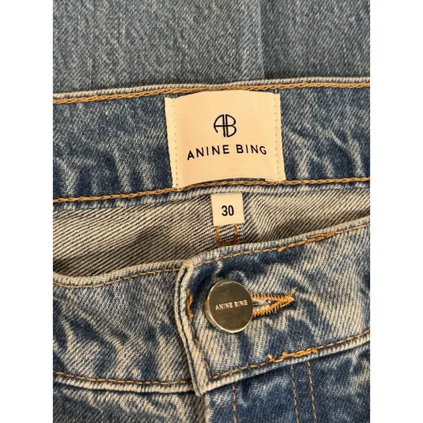 ANINE BING Jeans Nordic Blue Roy Organic Cotton Relaxed Straight Split Hem 30 - Image 4