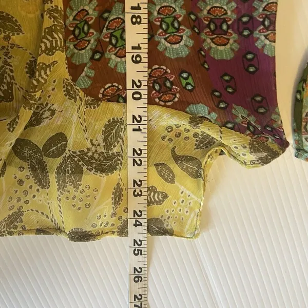 Zara Studio Boho Printed Long Sleeve‎ Blouse with Tie Detail Size M Medium Boho - Image 10