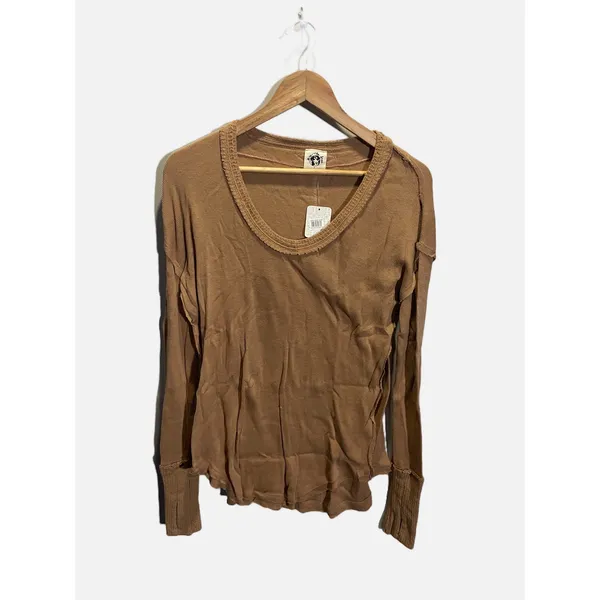 Free People We The Free Colby Top Womens‎ Small Brown Raw Edge Boho Slouchy - Image 2