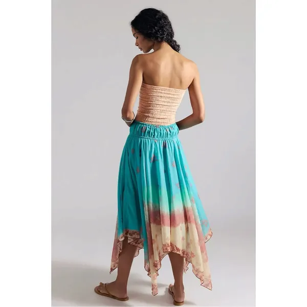 Free People Bohemian 70s FP One Kaia Asymmetrical Midi Skirt Ocean Surf Large - Image 3