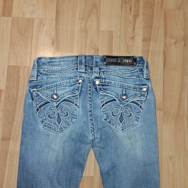 Rock Revival Womens Size 25 Sasha Boot Jeans Denim Embroidered Bling Distressed - Image 5